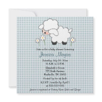 Baby Lamb Baby Shower Invitations Blue Gingham