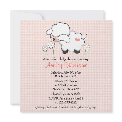 Baby Lamb Baby Shower Invitations Pink Gingham by OccasionInvitations
