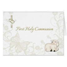 Baby Lamb Tan First Communion Greeting Card
