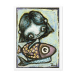 Baby mermaid with fish postcards by Tanya Bond