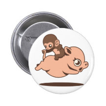 Baby Monkey (Going Backwards on a Pig) Pinback Button