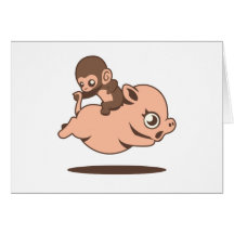 Baby Monkey (Going Backwards on a Pig) Card