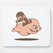 Baby Monkey (Going Backwards on a Pig) Mouse Pads