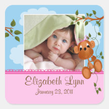 Baby Monkey Photo Birth Announcement Sticker