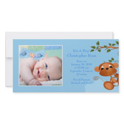 Baby Monkey PHOTO  Boy Birth Announcement by celebrateitinvites
