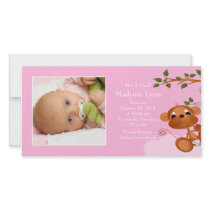 Baby Monkey PHOTO  Girls Birth Announcement
