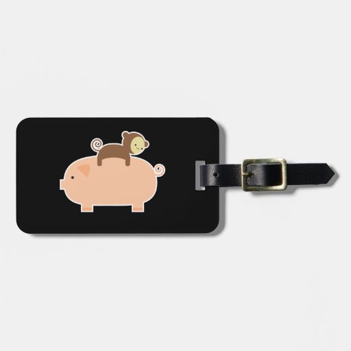 Baby Monkey Riding Backwards on a Pig Travel Bag Tags