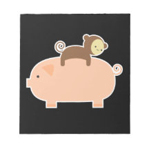Baby Monkey Riding Backwards on a Pig Memo Notepad