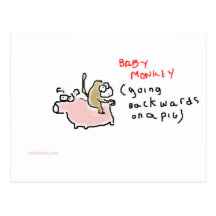 Baby Monkey (riding backwards on a pig) Postcards