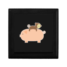 Baby Monkey Riding Backwards on a Pig Trinket Box