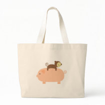 Baby Monkey Riding on a Pig Canvas Bags