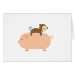 Baby Monkey Riding on a Pig Cards