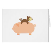 Baby Monkey Riding on a Pig Cards