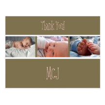 Baby monogram thank you, insert your photos postcards