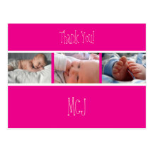 Baby monogram thank you, insert your photos post card