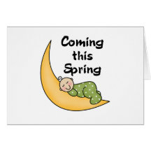 Baby on Moon Spring Greeting Cards