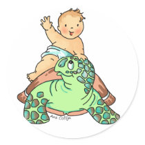 Baby on Turtle Congratulations Sticker