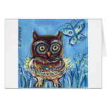 baby owl with butterfly painting greeting card
