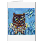 baby owl with butterfly painting card