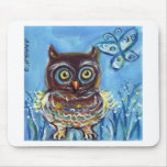 baby owl with butterfly painting mouse pad