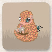 Baby pangolin with ant drink coasters