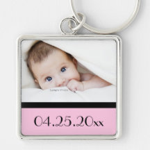 Baby photo and date of birth key chain