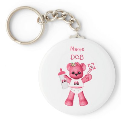 Baby Pink Bear and Pink Tractor Keychain by KirstenEdwards