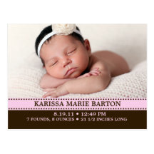 Baby Pink Simply Charming Photo Birth Announcement Post Card