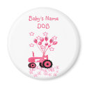 Baby Pink Tractor with Balloons Magnet