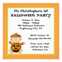 Baby Pumpkin Kid First Halloween Party Personalised Announcement