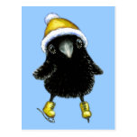 Baby raven ice skating post cards