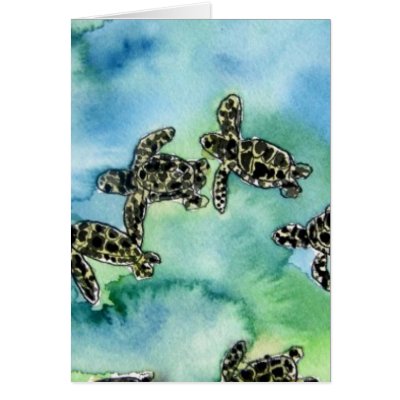 baby sea turtles reptile animal wildlife painting greeting card by dereklovessheila
