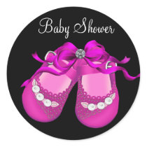 Baby Shoes Hot Pink Black Girl Baby Shower Sticker
