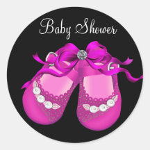 Baby Shoes Hot Pink Black Girl Baby Shower Sticker