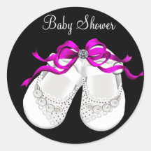 Baby Shoes Hot Pink Black Girl Baby Shower Sticker