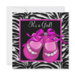 Baby Shoes Hot Pink Zebra Baby Girl Shower invitations