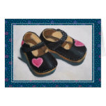 BABY SHOES, PINK HEARTS: ORIGINAL ART GREETING CARDS