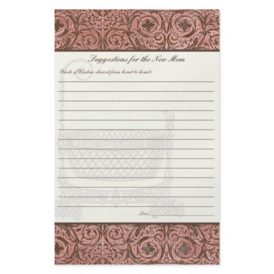 Baby Shower Advice for New Mum - Pink Brown Damask by AudreyJeanne