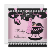 Baby Shower Baby Girl Pink Black Pearl Lace