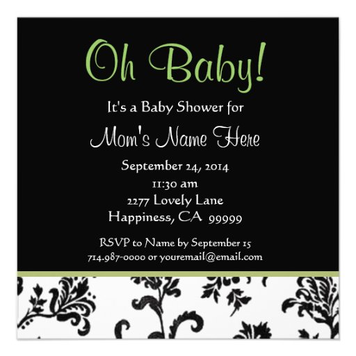 Baby Shower Black and White Elegant Floral Damask Invitations