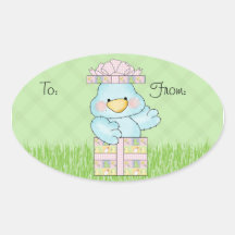 Baby Shower Blue Bird Oval Stickers