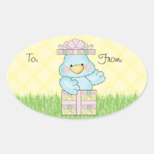 Baby Shower Blue Bird Oval Stickers