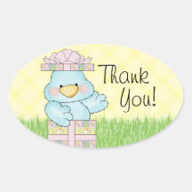 Baby Shower Blue Bird Oval Stickers