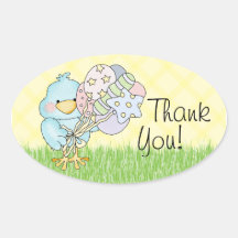 Baby Shower Blue Bird Oval Stickers