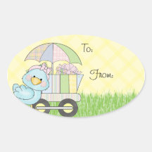 Baby Shower Blue Bird Oval Stickers