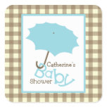 Baby Shower Blue Umbrella & Brown Gingham stickers