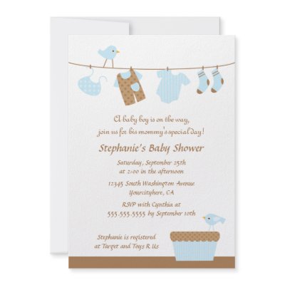 Baby shower boy birds laundry party invitation by Jamene
