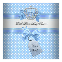 Baby Shower Boy Blue Little Prince Crown Custom Announcement