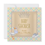 Baby Shower Boy Crown Prince Plaid Stork