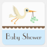 Baby shower boys blue stork stickers/seals